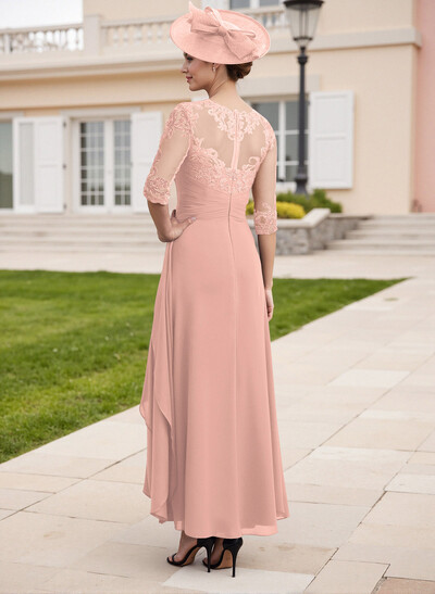 Elegant Illusion Neck A-Line Ankle-Length Lace/Chiffon Mother Of The Bride Dresses