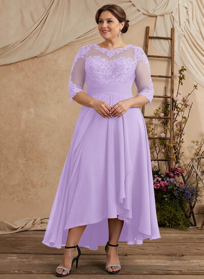 Elegant Illusion Neck A-Line Ankle-Length Lace/Chiffon Mother Of The Bride Dresses
