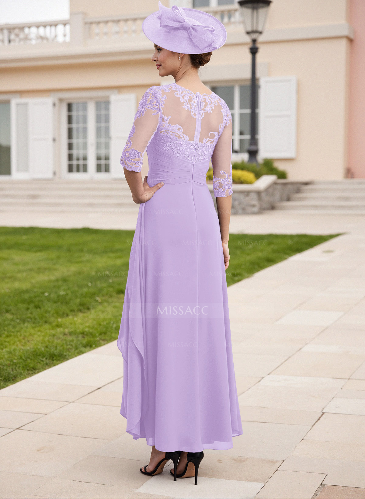 Elegant Illusion Neck A-Line Ankle-Length Lace/Chiffon Mother Of The Bride Dresses