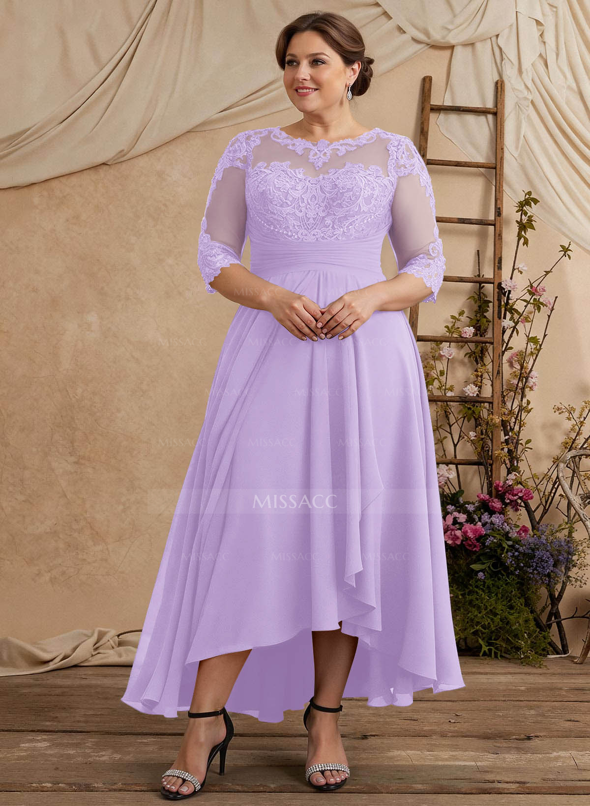 Elegant Illusion Neck A-Line Ankle-Length Lace/Chiffon Mother Of The Bride Dresses