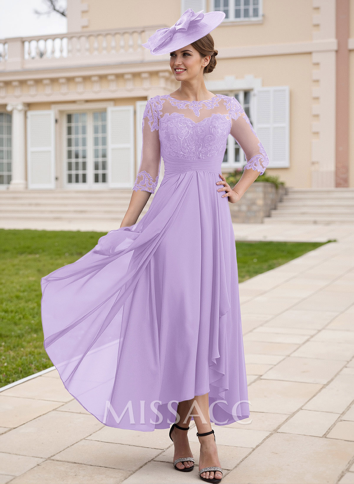 Elegant Illusion Neck A-Line Ankle-Length Lace/Chiffon Mother Of The Bride Dresses Elegant Illusion Neck A-Line Ankle-Length Lace/Chiffon Mother Of The Bride Dresses
