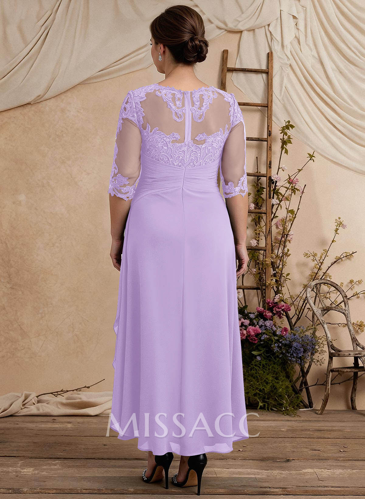 Elegant Illusion Neck A-Line Ankle-Length Lace/Chiffon Mother Of The Bride Dresses Elegant Illusion Neck A-Line Ankle-Length Lace/Chiffon Mother Of The Bride Dresses