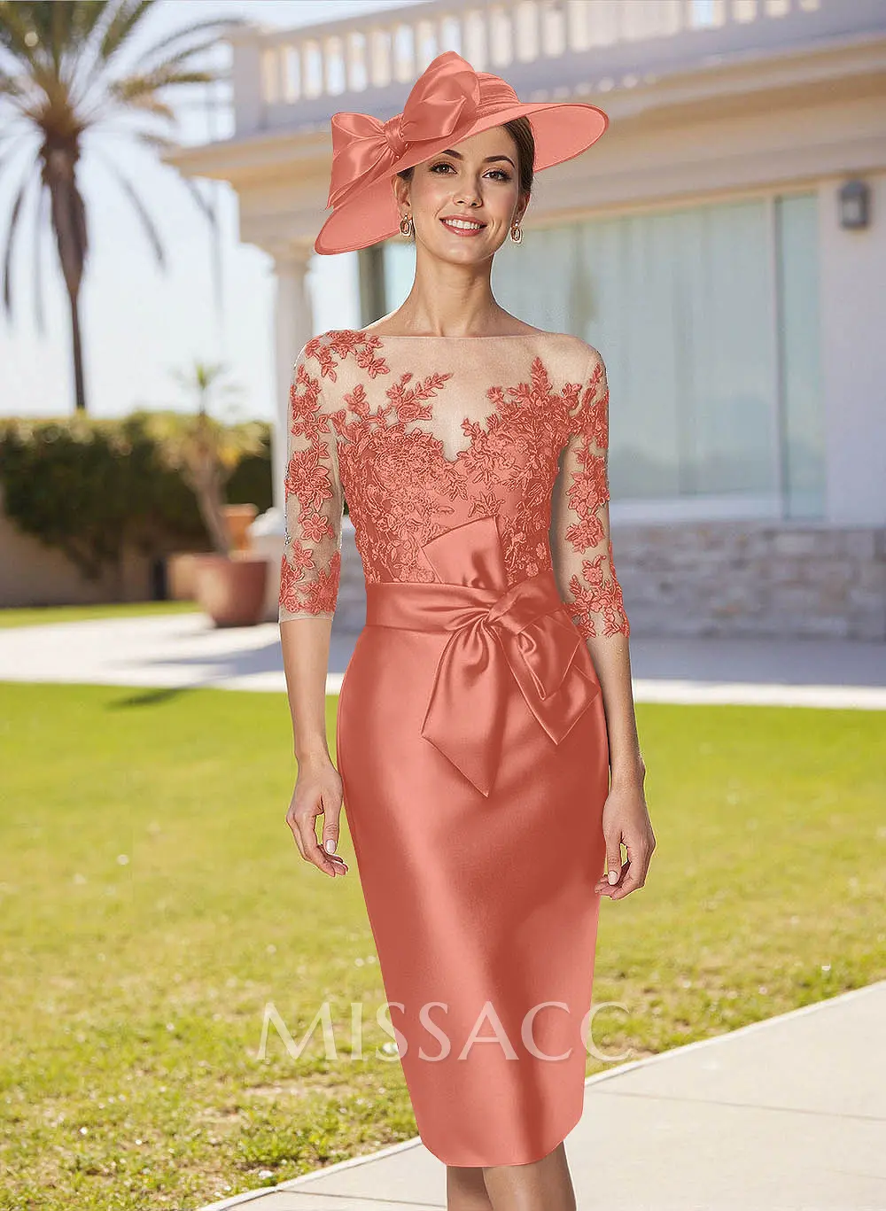 mother of the groom knee length dresses Summer Mother of the Bride Dresses Short Women's A-Line/Princess Scoop Neck Knee-Length Wedding Guest Gowns with Appliques main image 0