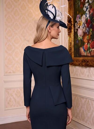 Sheath/Column Scoop Neck Long Sleeves Elastic Satin Mother Of The Bride Dresses