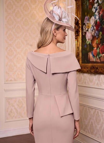 Sheath/Column Scoop Neck Long Sleeve Stretch Satin Mother Of The Bride Dresses