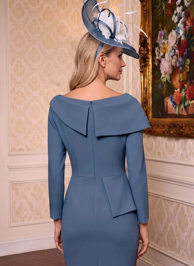 Sheath/Column Scoop Neck Long Sleeve Stretch Satin Mother Of The Bride Dresses