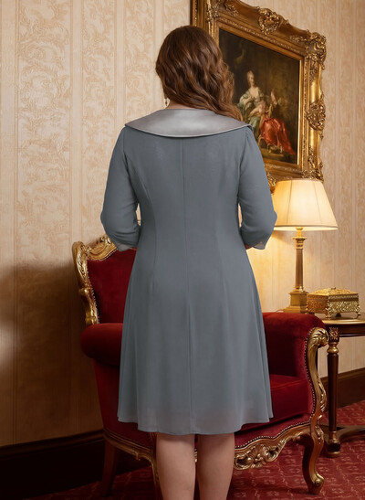 Elegant Sheath/Column Scoop Neck 1/2 Sleeves Knee-Length Lace/Chiffon Mother Of The Bride Dresses With Lace