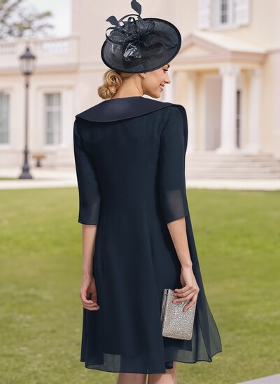 Elegant Sheath/Column Illusion Neck 1/2 Sleeves Knee-Length Lace/Chiffon Mother Of The Bride Dresses With Lace