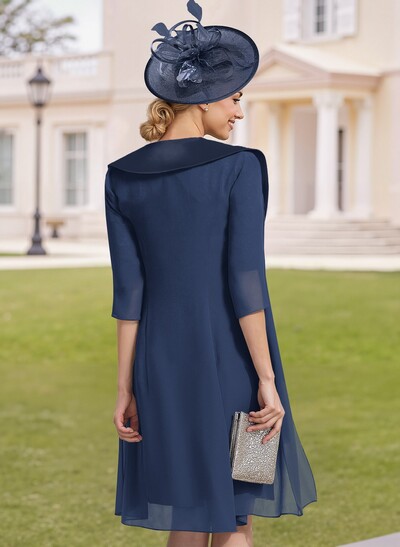 Elegant Sheath/Column Scoop Neck 1/2 Sleeves Knee-Length Lace/Chiffon Mother Of The Bride Dresses With Lace