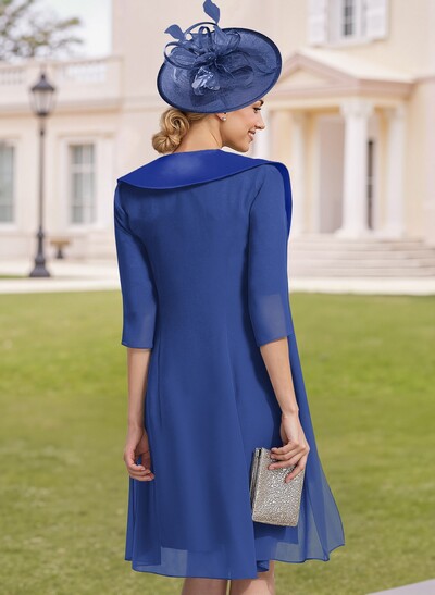 Elegant Sheath/Column Scoop Neck 1/2 Sleeves Knee-Length Lace/Chiffon Mother Of The Bride Dresses With Lace