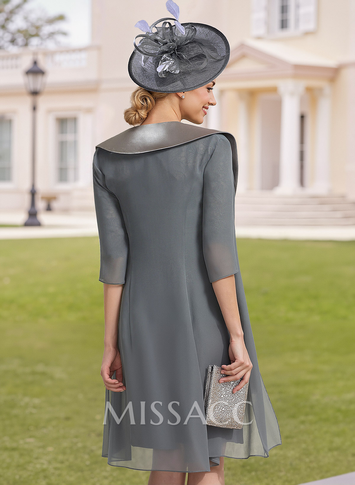 Elegant Sheath/Column Scoop Neck 1/2 Sleeves Knee-Length Lace/Chiffon Mother Of The Bride Dresses With Lace
