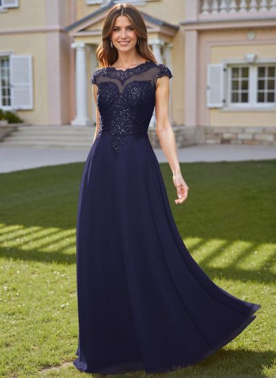 Elegant Sheath/Column Scoop Neck Floor-Length Lace/Chiffon Mother Of The Bride Dresses With Appliques Lace