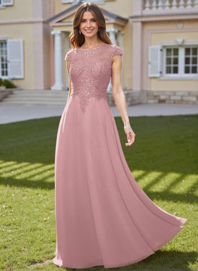 Elegant Sheath/Column Scoop Neck Floor-Length Lace/Chiffon Mother Of The Bride Dresses With Appliques Lace