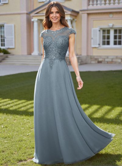 Elegant Sheath/Column Scoop Neck Floor-Length Lace/Chiffon Mother Of The Bride Dresses With Appliques Lace