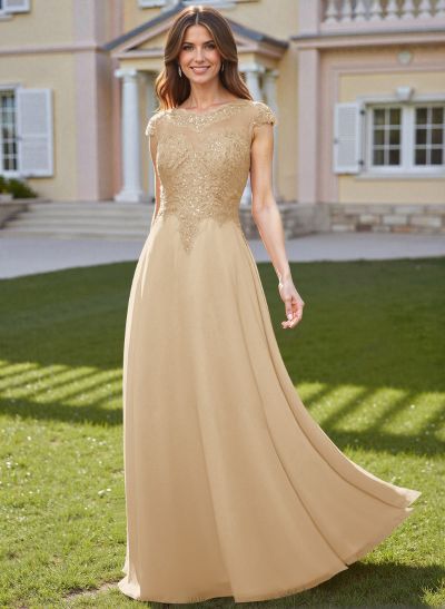 Elegant Sheath/Column Scoop Neck Floor-Length Lace/Chiffon Mother Of The Bride Dresses With Appliques Lace