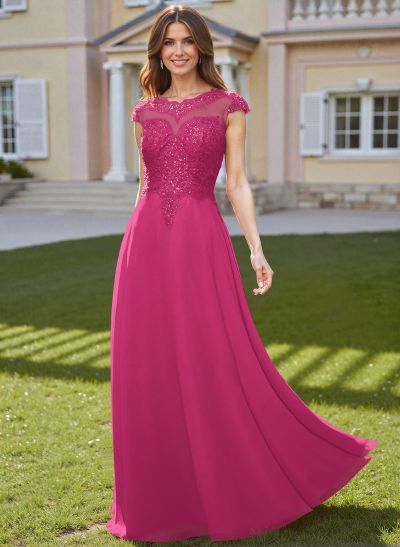 Elegant Sheath/Column Scoop Neck Floor-Length Lace/Chiffon Mother Of The Bride Dresses With Appliques Lace
