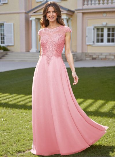 Elegant Sheath/Column Scoop Neck Floor-Length Lace/Chiffon Mother Of The Bride Dresses With Appliques Lace