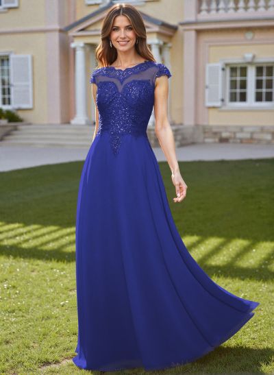 Elegant Sheath/Column Scoop Neck Floor-Length Lace/Chiffon Mother Of The Bride Dresses With Appliques Lace