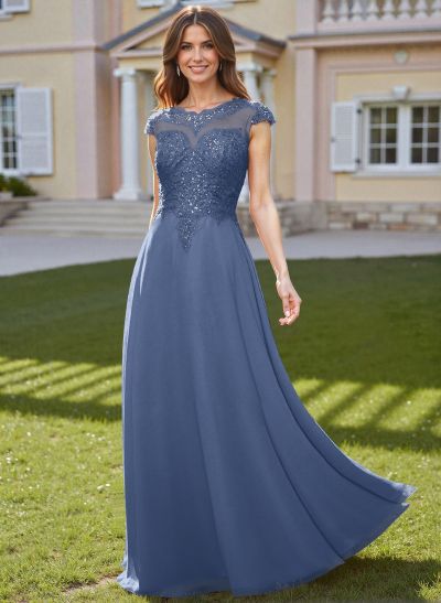 Elegant Sheath/Column Scoop Neck Floor-Length Lace/Chiffon Mother Of The Bride Dresses With Appliques Lace
