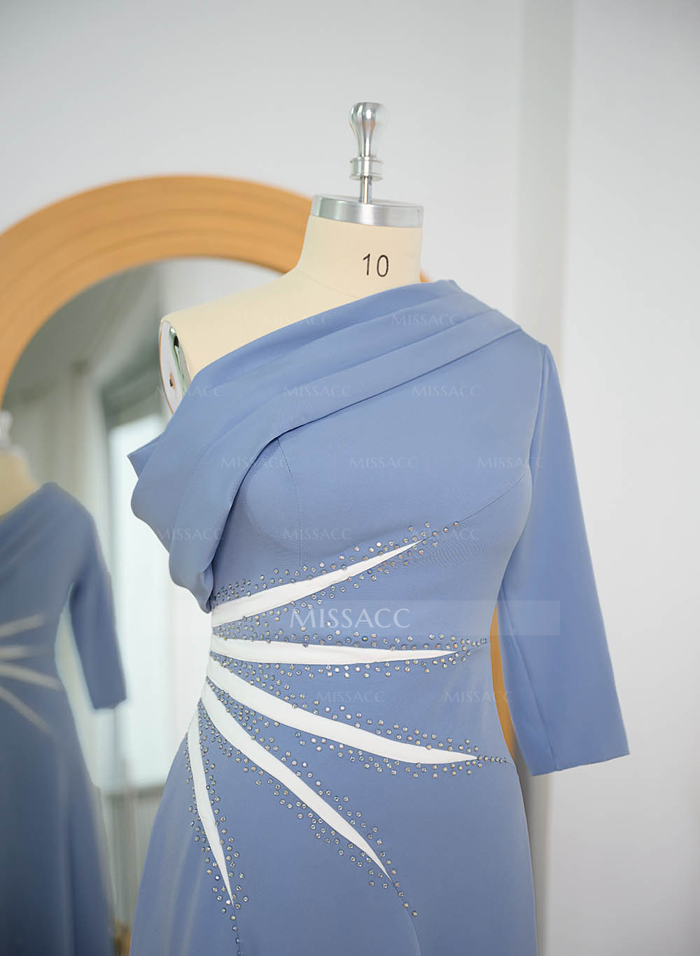 Elegant A-Line One-Shoulder 3/4 Sleeves Ankle-Length Elastic Satin Mother Of The Bride Dresses