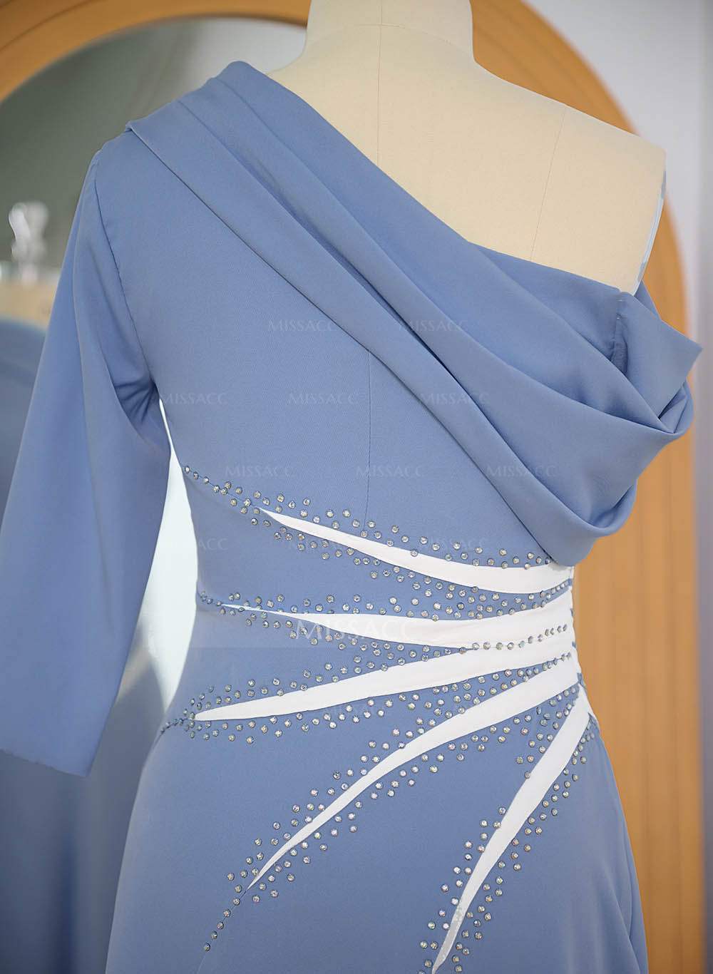 Elegant A-Line One-Shoulder 3/4 Sleeves Ankle-Length Elastic Satin Mother Of The Bride Dresses