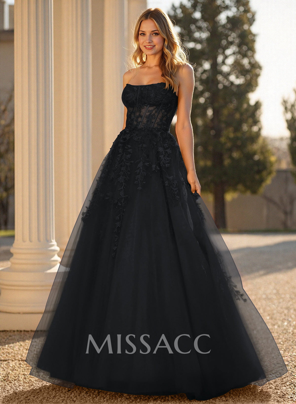 Sweet & Flow A-Line Sweetheart Sleeveless Court Train Lace/Tulle Prom Dresses With Appliques Lace Sweet & Flow A-Line Sweetheart Sleeveless Court Train Lace/Tulle Prom Dresses With Appliques Lace