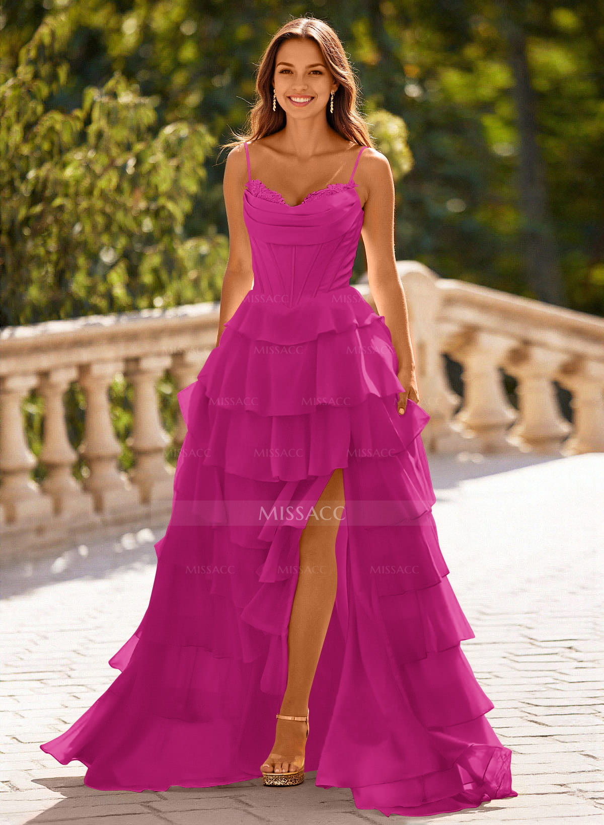 Dreamy Sweetheart Tiered A-Line High Split Floor-Length Chiffon