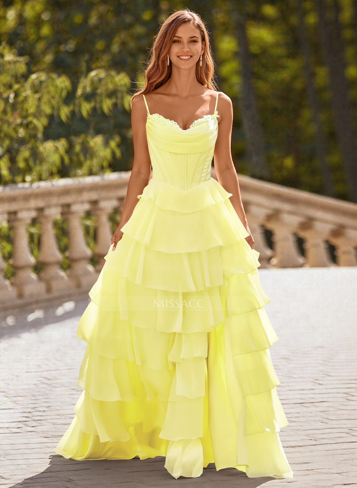 Dreamy Sweetheart Tiered A-Line High Split Floor-Length Chiffon Prom Dresses