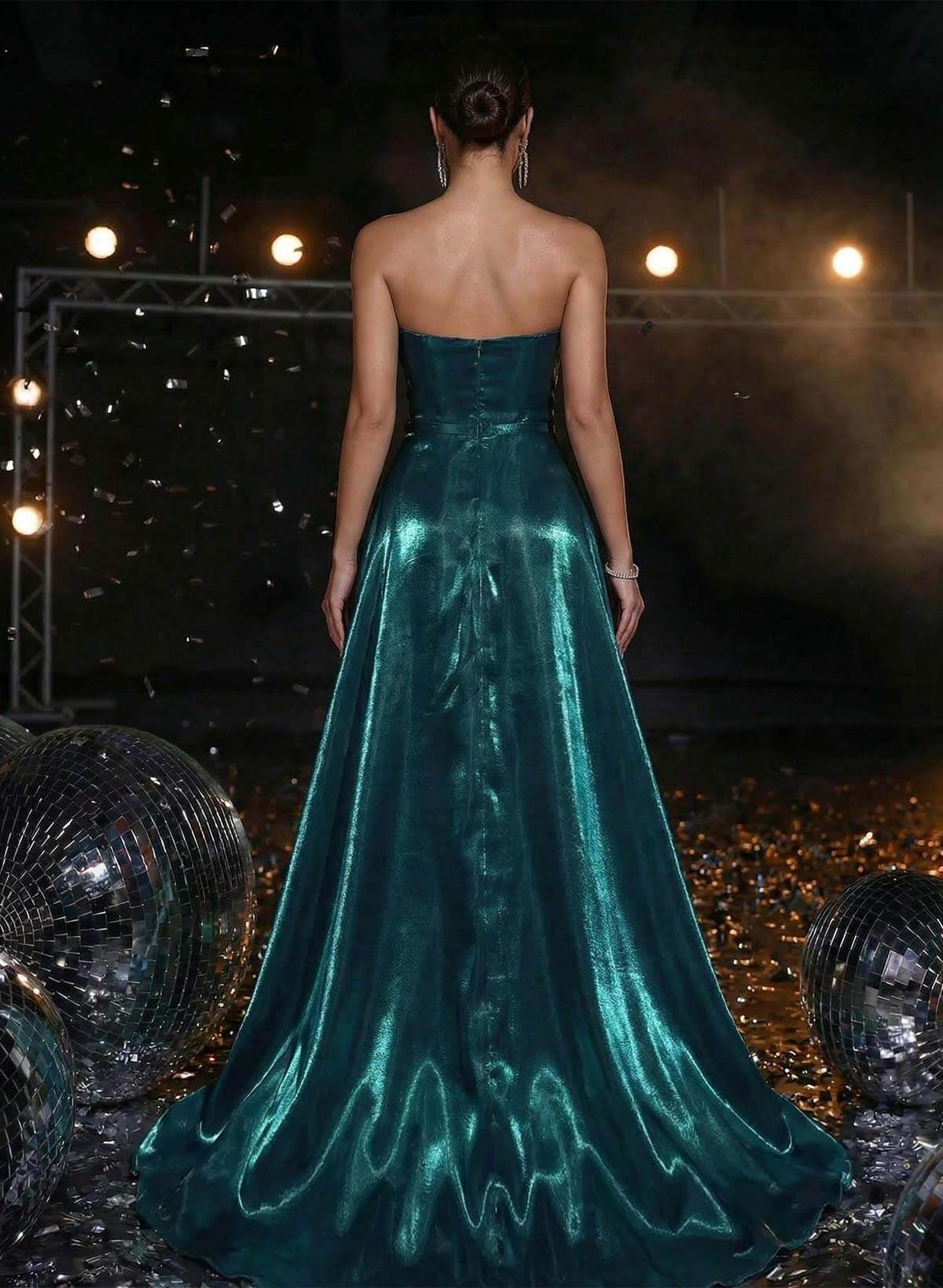 Sparkle & Shine A-Line Sweep Train Liquid Satin Prom Dresses With High Split