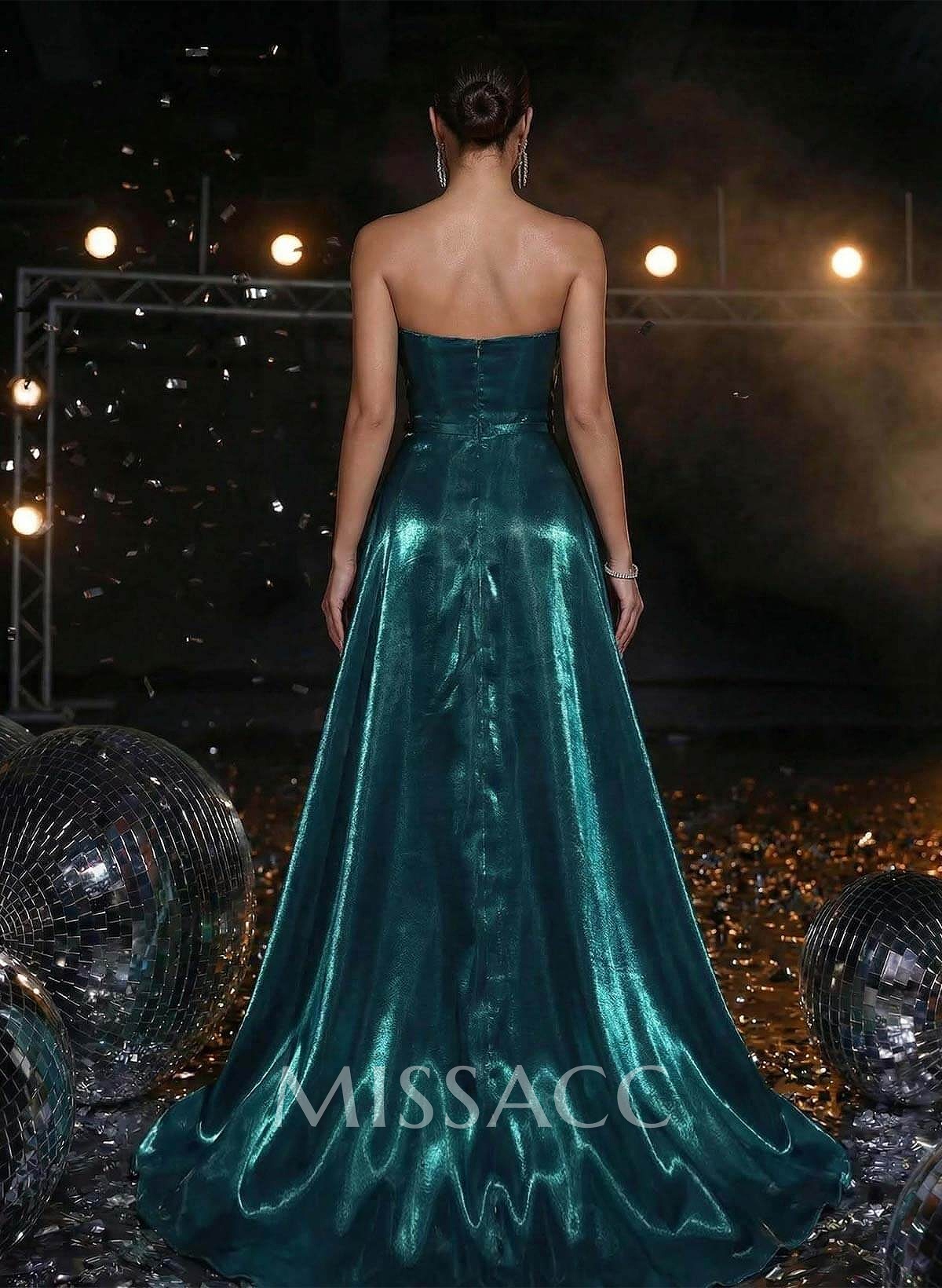 Sparkle & Shine A-Line Sweep Train Liquid Satin Prom Dresses With High Split