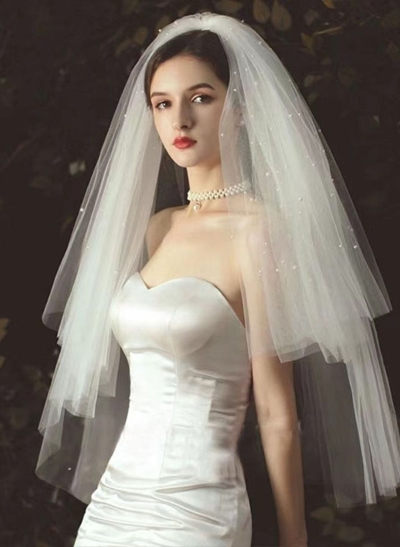Four Tier Of Pearl Embellished Bridal Veil