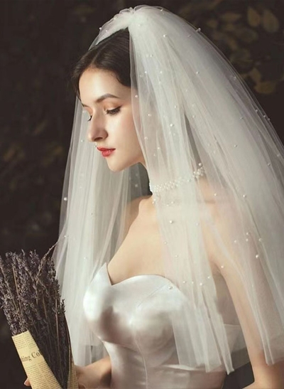 Four Tier Of Pearl Embellished Bridal Veil