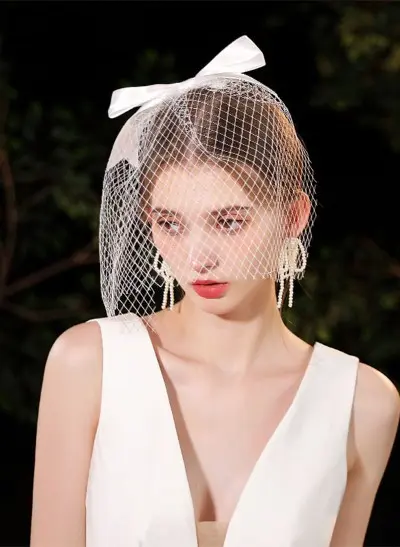 Bow Embellished Bridal Birdcage Veil with Netting