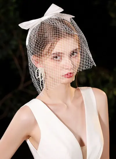 Bow Embellished Bridal Birdcage Veil with Netting