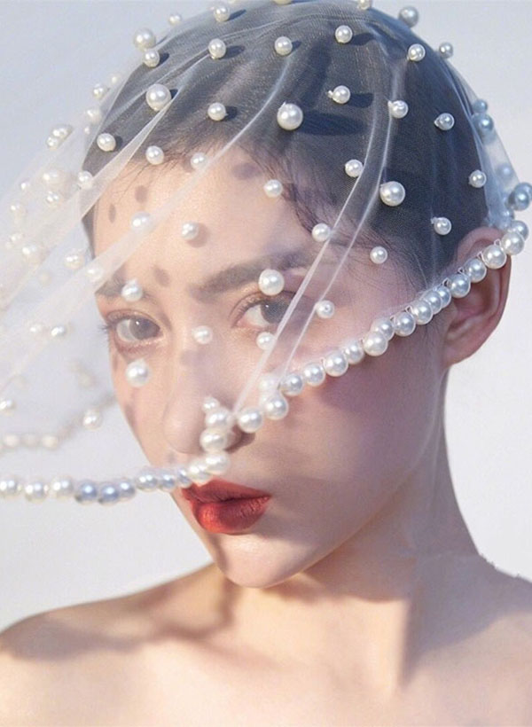 Pearl Embellished Birdcage Veils