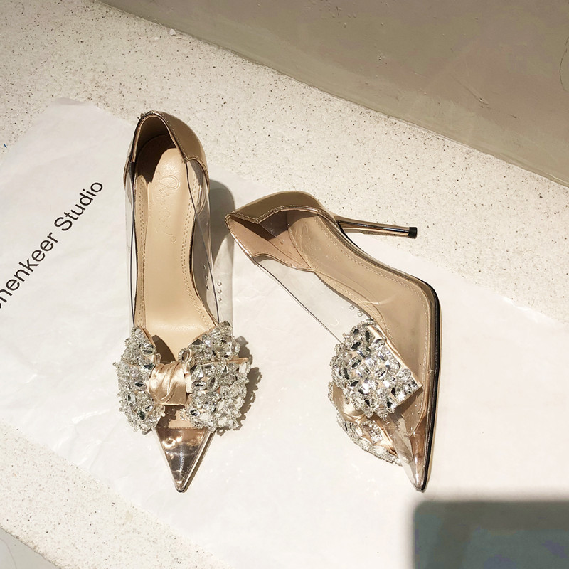Point Toe Stiletto Heel Wedding Shoes With Bowknot/Rhinestone