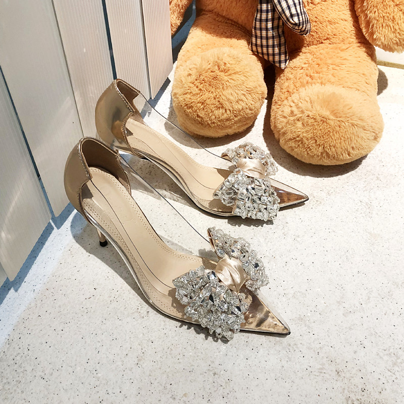 Point Toe Stiletto Heel Wedding Shoes With Bowknot/Rhinestone