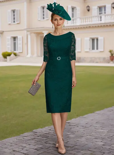 Missacc Dark Navy Cocktail Dresses Elegant Sheath/Column Cowl Neck 1/2 Sleeves Knee-Length Satin Cocktail Dresses With Beading Missacc Dark Navy Cocktail Dresses Elegant Sheath/Column Cowl Neck 1/2 Sleeves Knee-Length Satin Cocktail Dresses With Beading