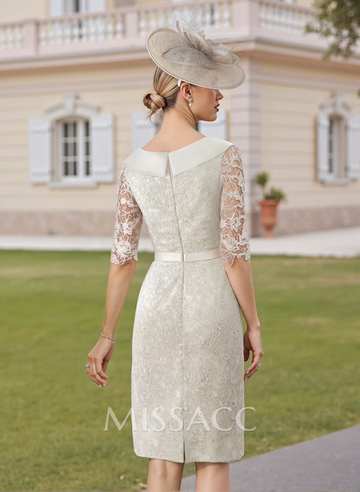 Elegant Sheath/Column Cowl Neck 1/2 Sleeves Knee-Length Satin Cocktail Dresses With Beading