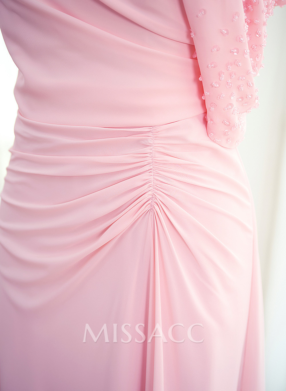 Elegant One-Shoulder Short Sleeves Tea-Length Stretch Chiffon Cocktail Dresses With Beading Elegant One-Shoulder Short Sleeves Tea-Length Stretch Chiffon Cocktail Dresses With Beading
