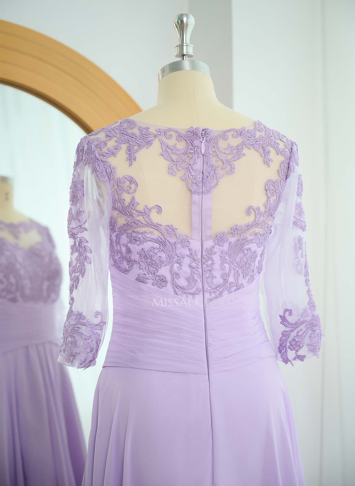 Elegant Illusion Neck A-Line Ankle-Length Lace/Chiffon Cocktail Dresses