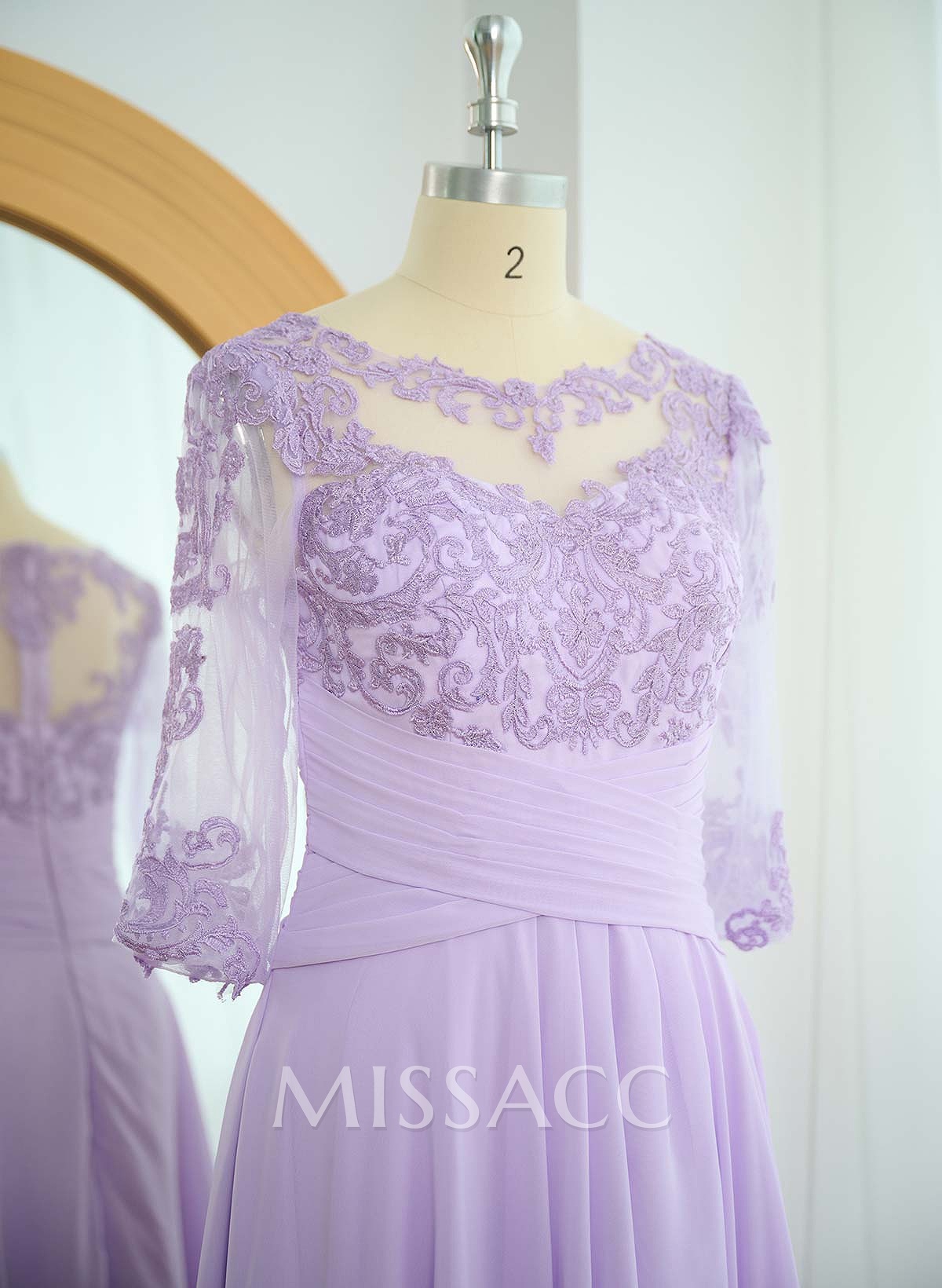 Elegant Illusion Neck A-Line Ankle-Length Lace/Chiffon Cocktail Dresses