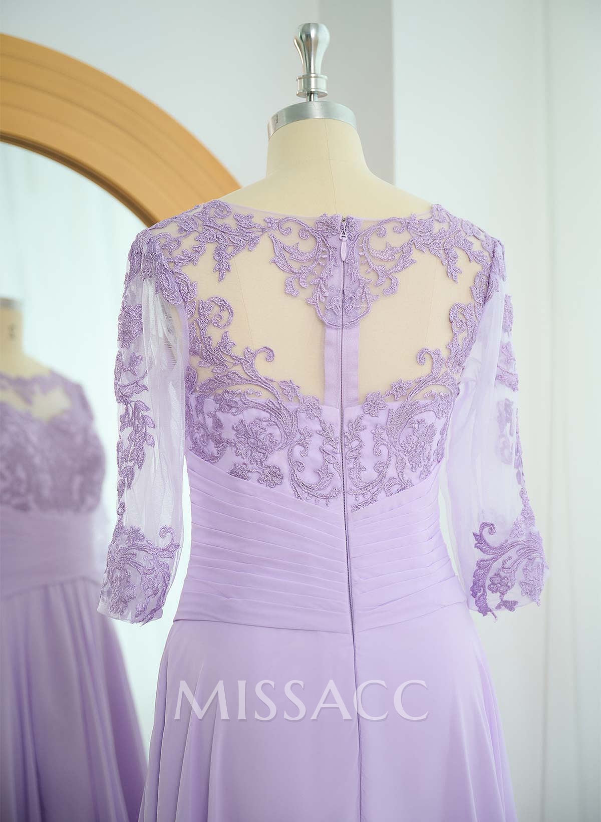 Elegant Illusion Neck A-Line Ankle-Length Lace/Chiffon Cocktail Dresses