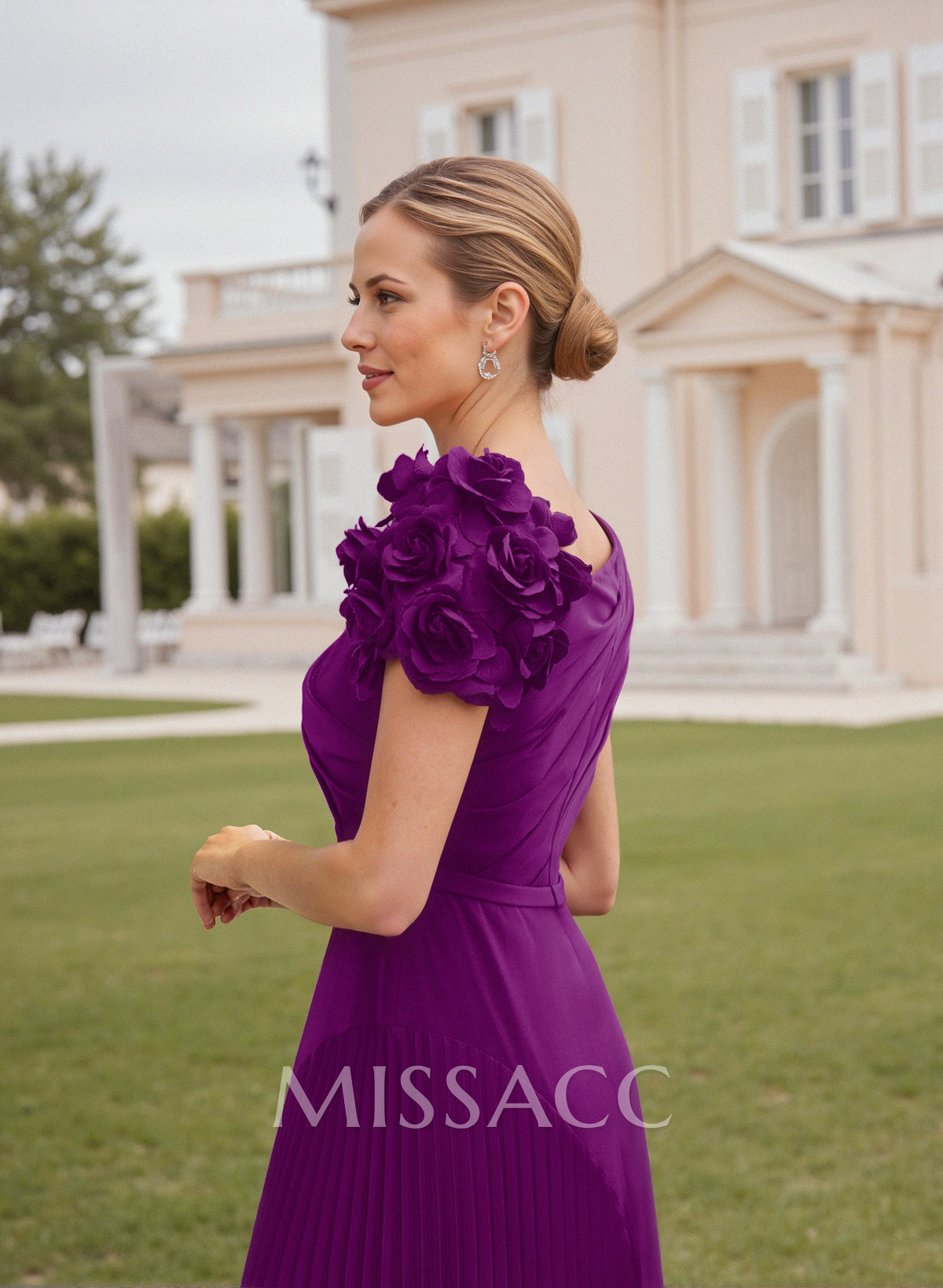 Flower(s) Short Sleeves Pleated A-Line Stretch Chiffon Cocktail Dresses