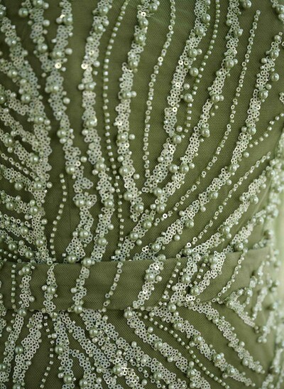 Sparkle & Shine Square Neckline Long Sleeves Back Slit Floor-Length Elastic Satin/Lace Evening Dresses