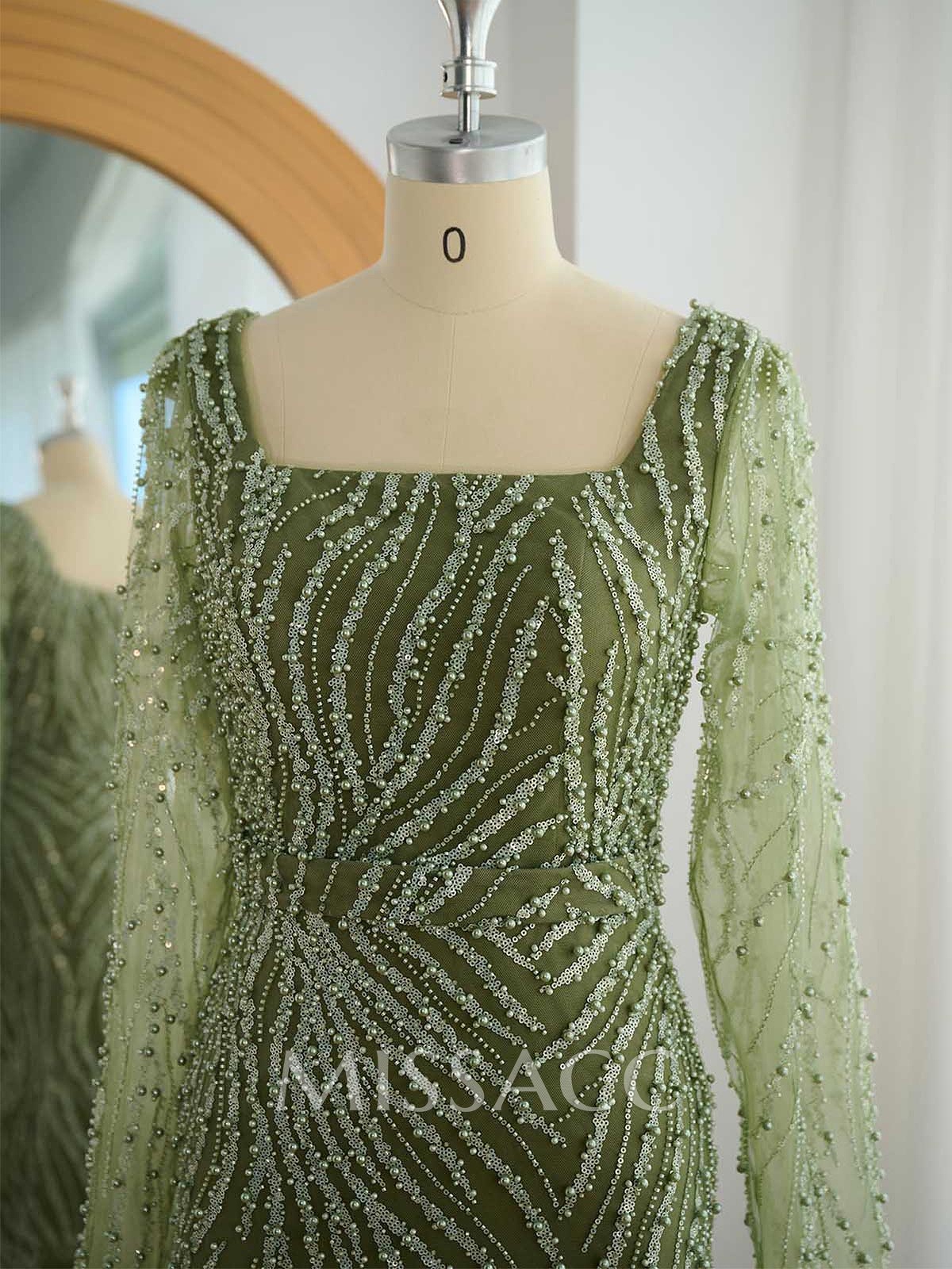Sparkle & Shine Square Neckline Long Sleeves Back Slit Floor-Length Lace Evening Dresses Sparkle & Shine Square Neckline Long Sleeves Back Slit Floor-Length Lace Evening Dresses