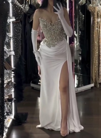 Sparkle & Shine Sweetheart Floor-Length Sequined/Italian Satin Evening Dresses With Rhinestone