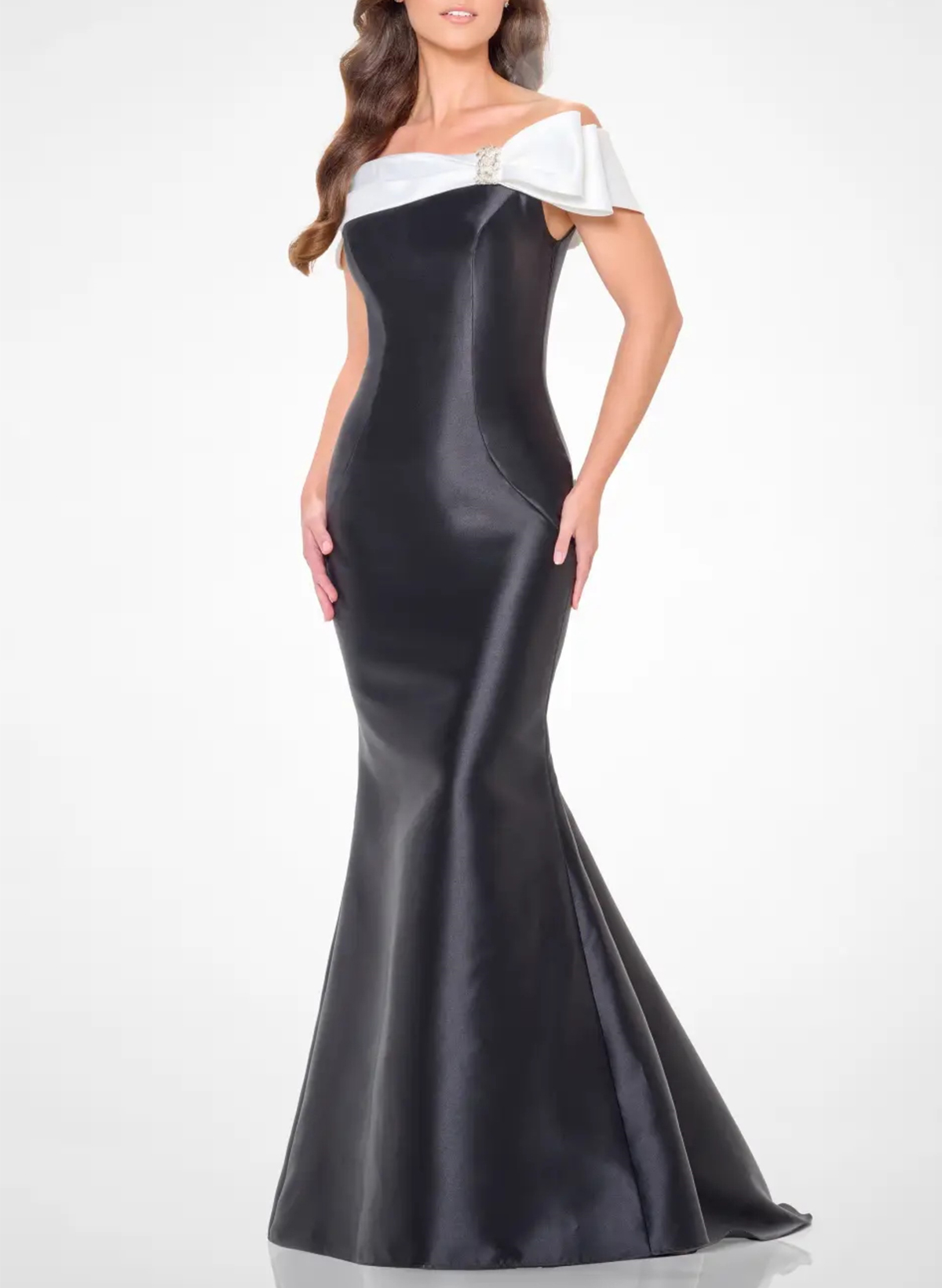 Elegant Bow(s) Off-The-Shoulder Mermaid Sweep Train Satin Evening Dresses