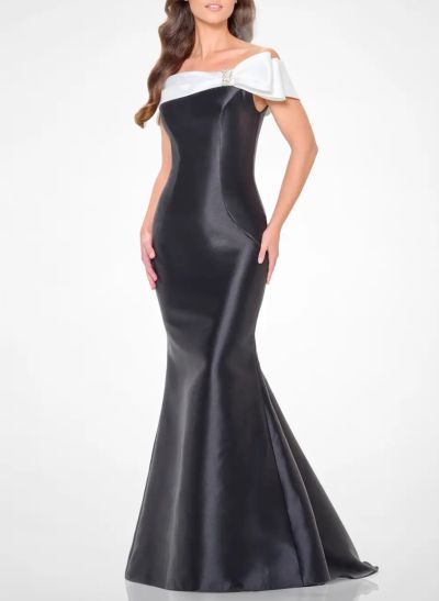 Elegant Bow(s) Off-The-Shoulder Mermaid Sweep Train Satin Evening Dresses