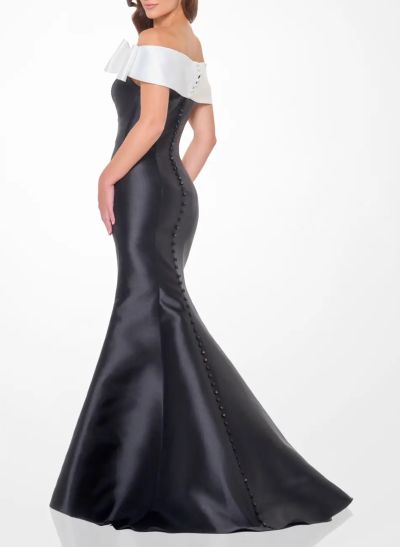 Elegant Bow(s) Off-The-Shoulder Mermaid Sweep Train Satin Evening Dresses